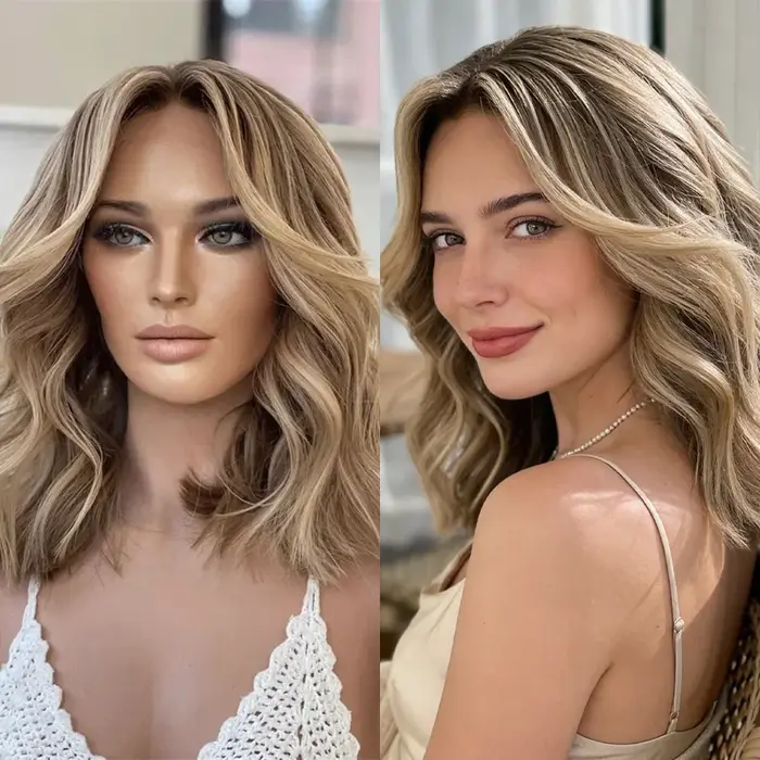 Perruque synthétique à dentelle HD avec mèches brunes ombrées blondes, perruque de fête et de tous l