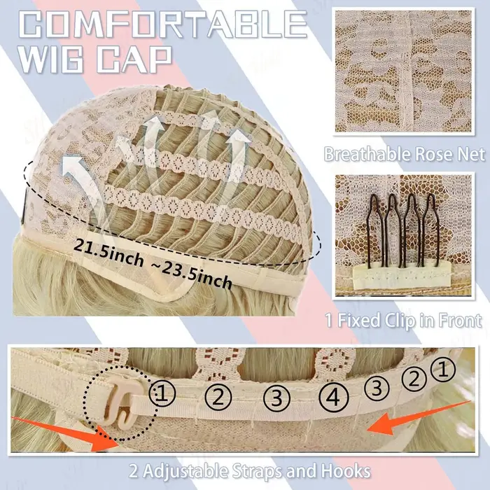 Perruque de Costume synthétique Blonde 3 pièces + épingle à drapeau + cravate rouge pour adultes