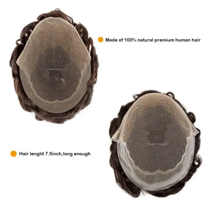 Q6 hommes perruque humaine mâle cheveux prothèse dentelle et noué PU perruques