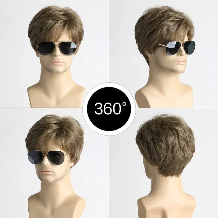 Perruque synthétique courte marron pour hommes
