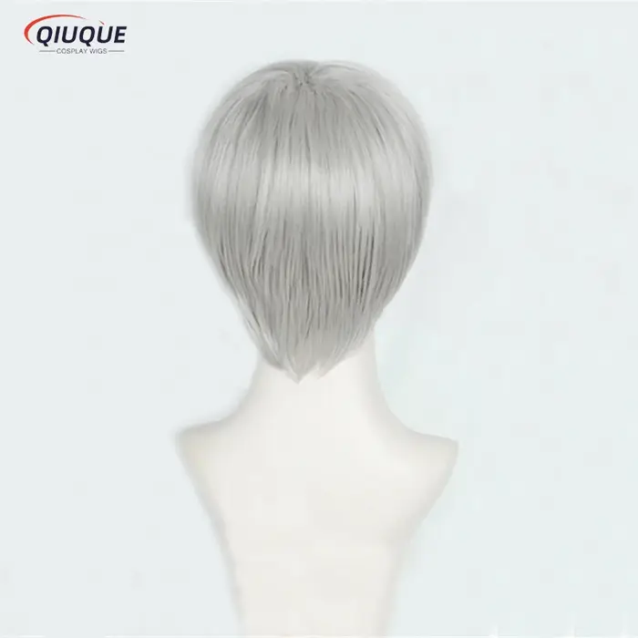 Perruque de Cosplay synthétique courte grise mixte