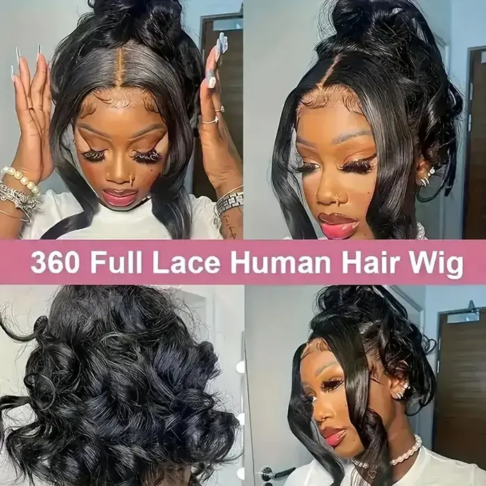 Perruques en cheveux humains ondulés, Perruque 360 Full Lace pré-épilée, Perruque frontale HD Lace 1