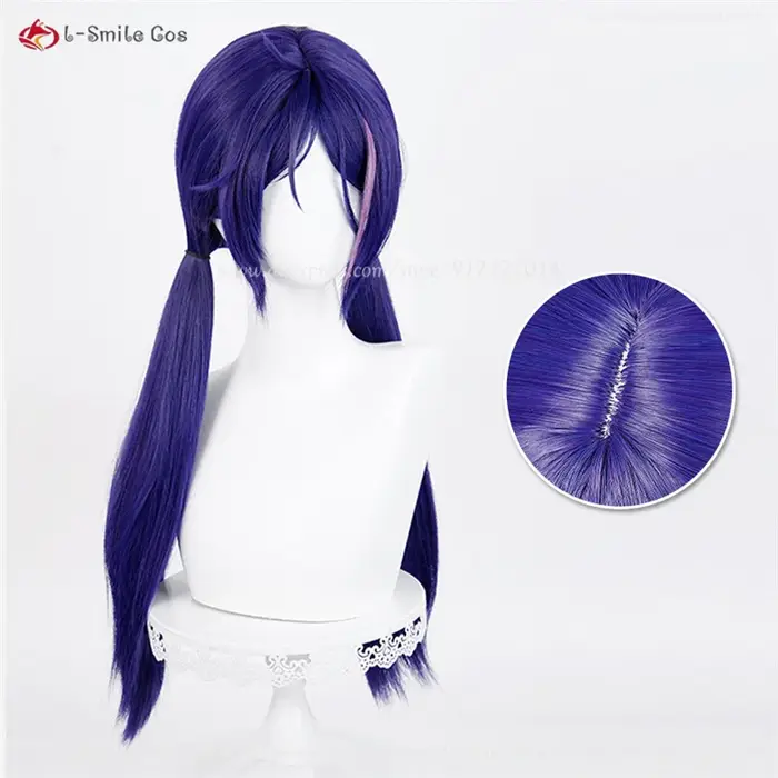Jeu Mita fou Cosplay perruque 60 cm bleu violet mixte style queue de cheval perruques