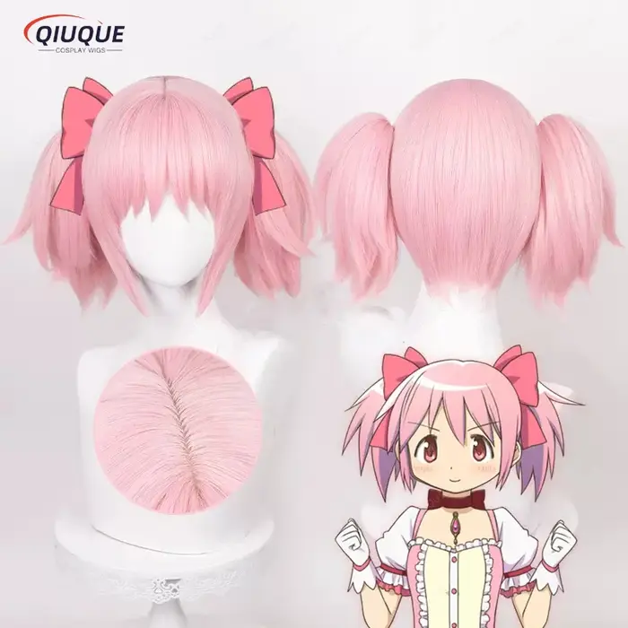 Kaname Madoka cosplay a 2 styles de perruque queue de cheval rose cheveux synthétiques résistants à la chaleur