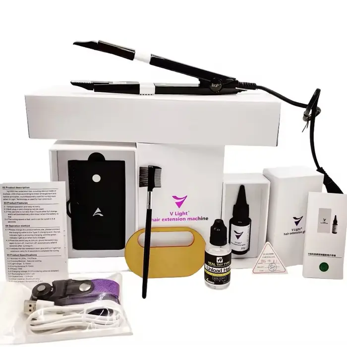 V-Light Technology-Kit d'outils d'extension de cheveux noirs