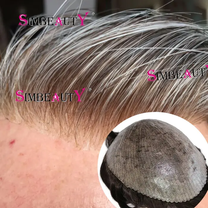 Indétectable 1B50 1B20 gris noir vieil homme 100% cheveux humains toupet Super Durable peau complète