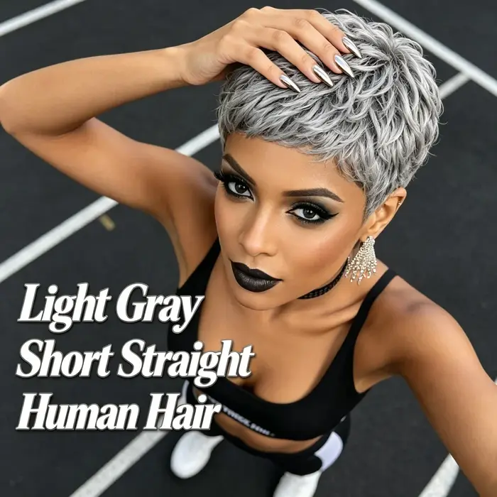 Perruque courte grise style pixie