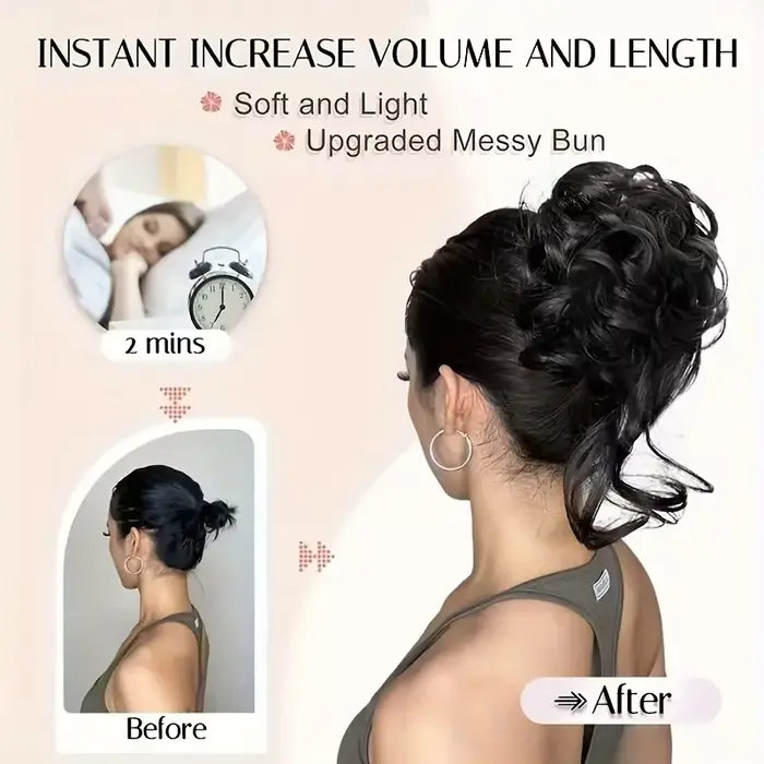 Chignon synthétique court ondulé bouclé désordonné élégant