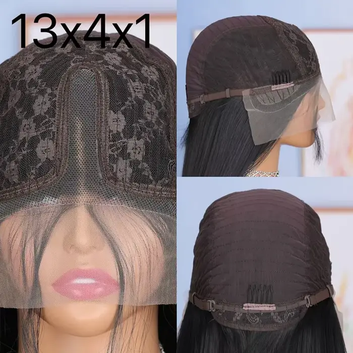 Yaki crépus droite doux couleur noire synthétique 13X4X1 HD dentelle frontale perruque pour les femmes pré-épilées avec