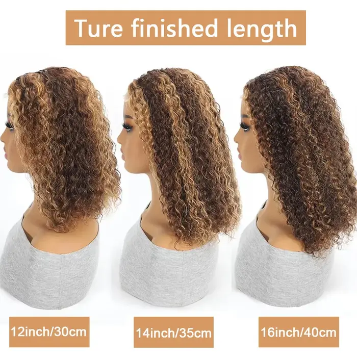 Perruque courte bouclée bob avec mèches blond miel 4/27