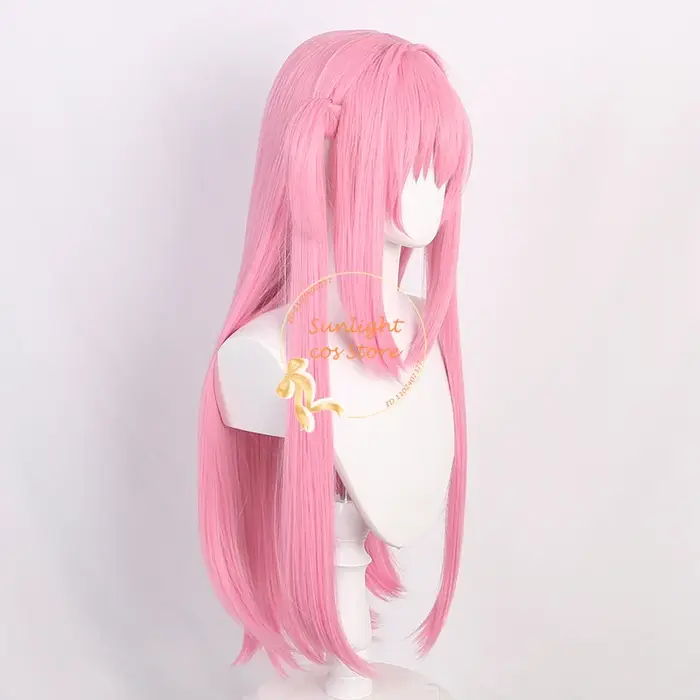 Haute qualité 80 cm Gotou Hitori Cosplay perruque Anime Cosplay rose cuir chevelu cheveux résistant à la chaleur perruques synthétiques en Stock + bonnet de perruque