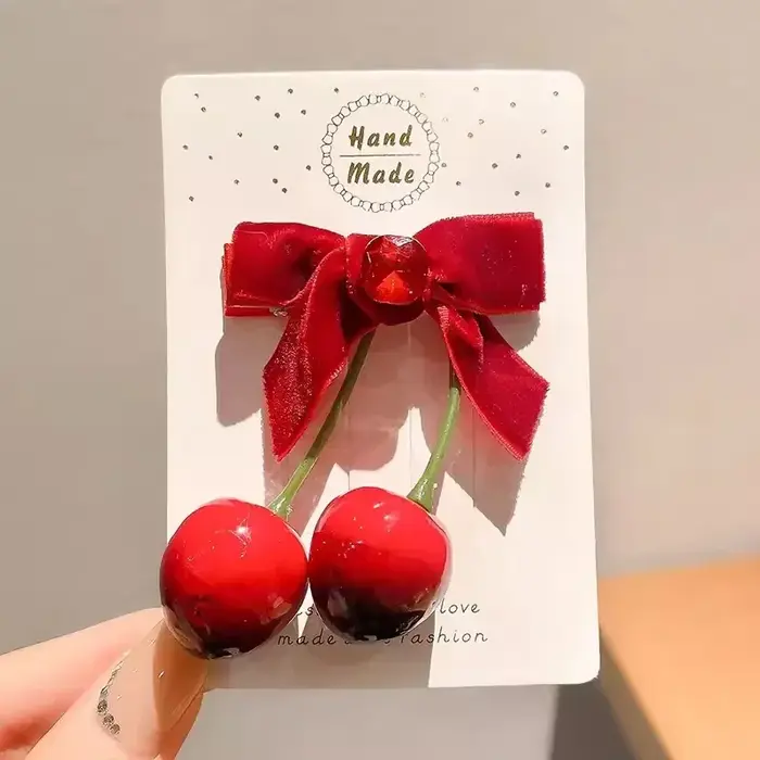 Pince à cheveux avec nœud en velours rouge cerise, Barrettes au Design de bord élégant pour femmes e