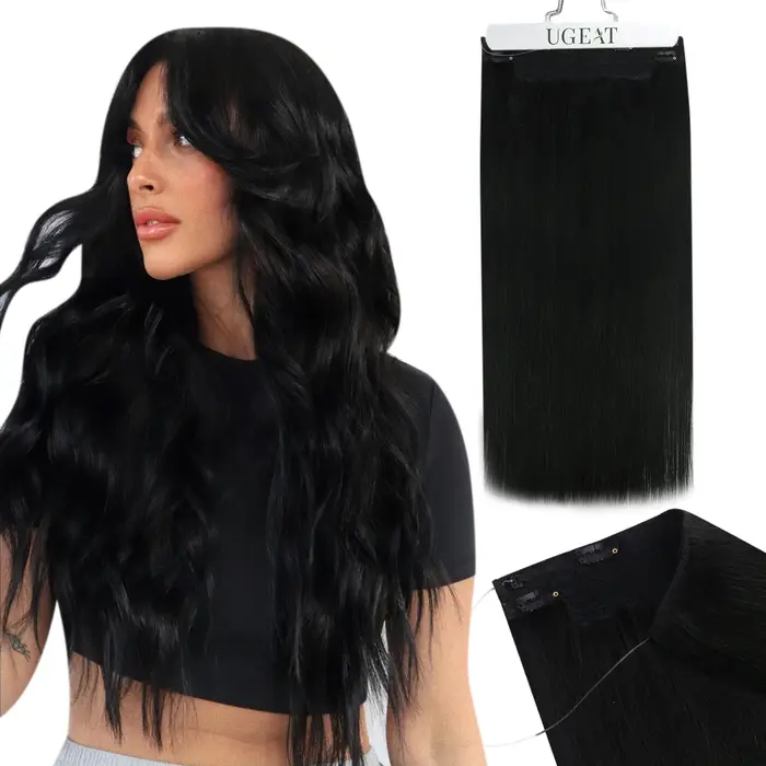 Ugeat-Extensions de Cheveux Humains, Ligne de Poisson, Blond Naturel, Fil Invisible, réinitialisatio