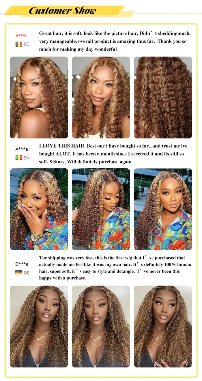 30 pouces HD dentelle mettre en évidence Ombre perruque bouclés couleur cheveux humains 13x6 13x4 vague profonde