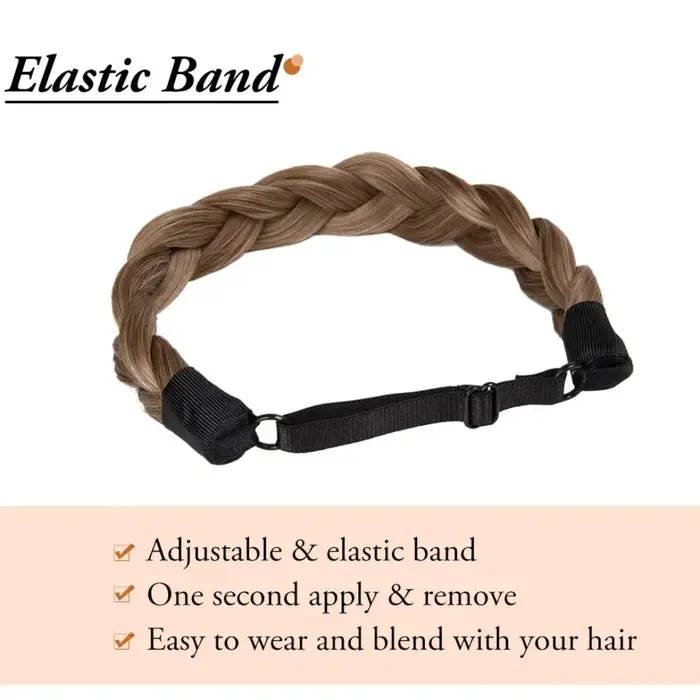 Bandeau de cheveux tressé réglable, Extensions de chignon synthétiques extensibles doré/marron/noir, élastiques antidérapantes