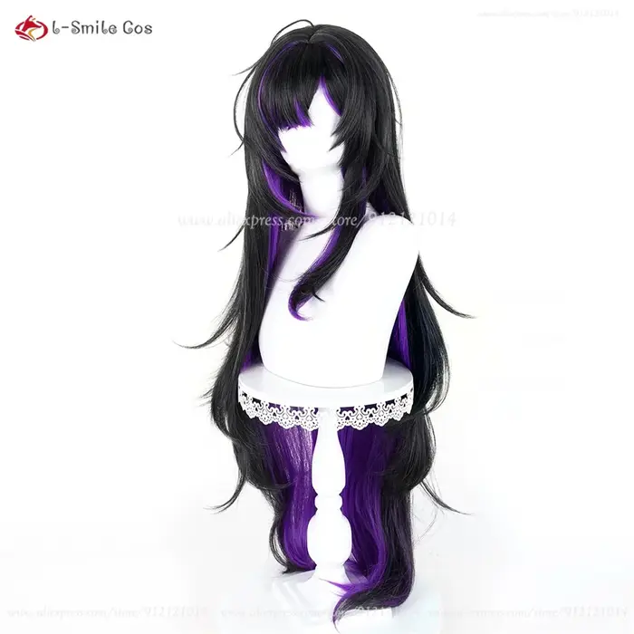 Étiquette NIKKE Perruque de cosplay synthétique résistante à la chaleur, 100cm, noir et violet mélangé, pour femmes, Anime Cosplay, Halloween
