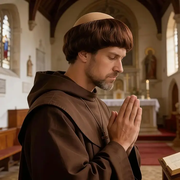 Perruque de moine chauve marron foncé pour hommes avec bonnet