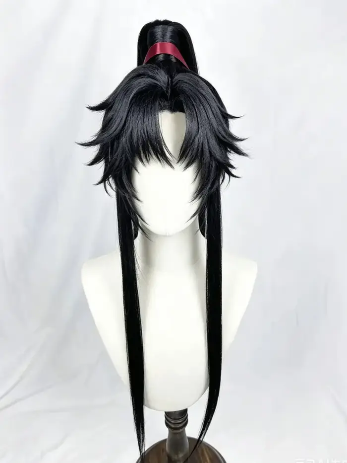 Wei wuxian style perruque grand maître de la culture démoniaque MDZS Lan Wangji noir longue queue de cheval coiffure personnalisé perruques accessoires