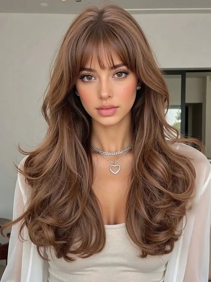 Perruque de cheveux bruns ondulés bouclés de longueur moyenne de 22 pouces, perruque de cheveux synt