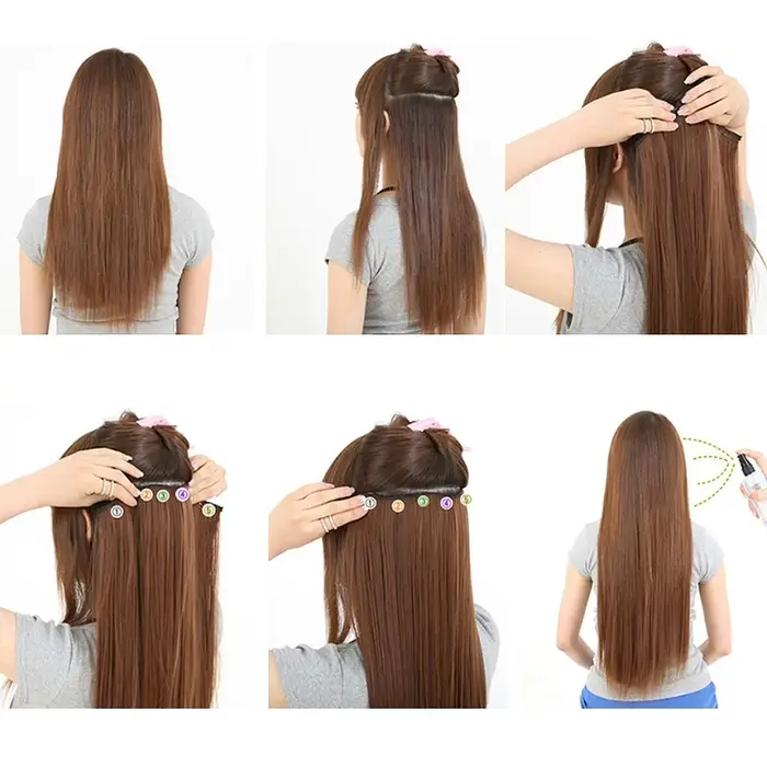 WIGSIN 60 cm synthétique longue droite pince en une seule pièce Extension de cheveux 5 Clips brun noir résistant à la