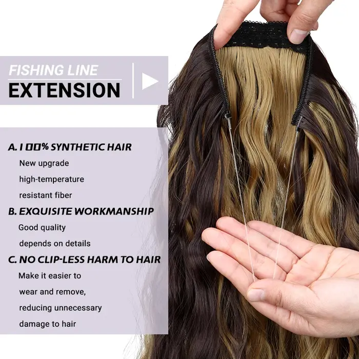 Extensions capillaires synthétiques longues de ligne de pêche