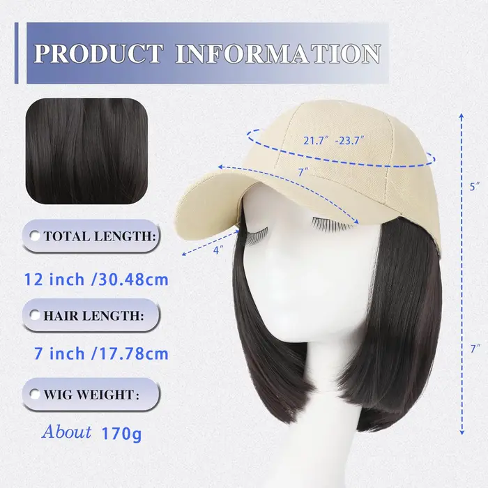 Casquette de baseball avec extensions de cheveux pour femmes