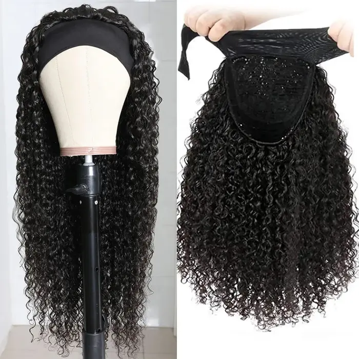 Perruques bandeau bouclées crépues en cheveux humains