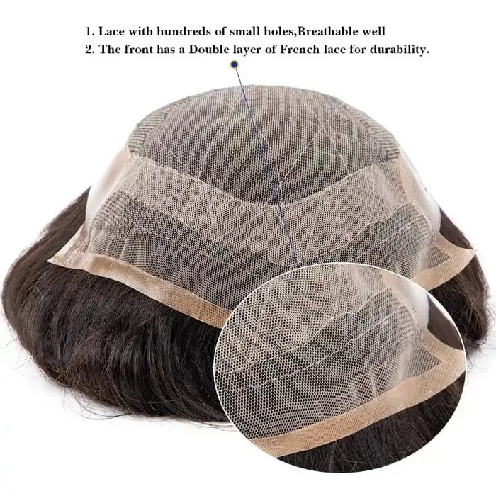 Perruque toupet en cheveux naturels pour homme, prothèse masculine, densité 130%, système d'exhuast,