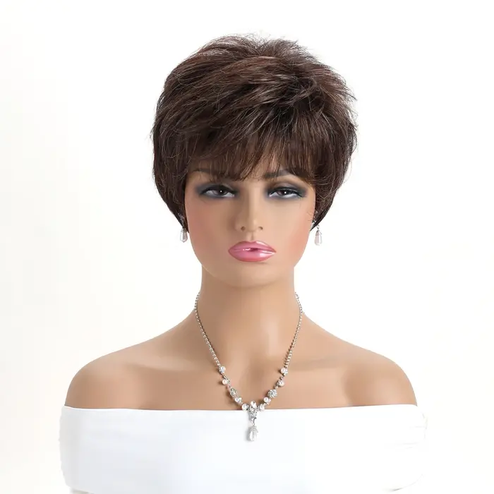 Perruque synthétique brune naturelle pour femmes