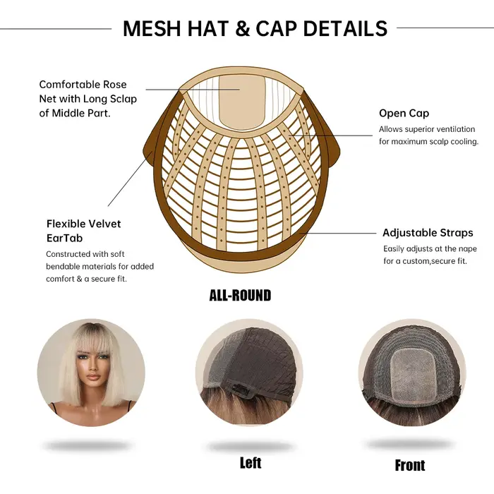 Bob Platinum Blonde Remy Human Hairs for Black Women, Natural Straight Short Wigs with Bangs, Heat D