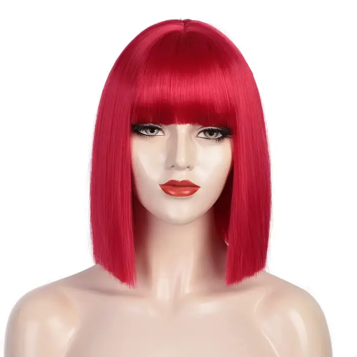 Perruque Bob Noire Courte avec Frange pour Femme, Perruques Droites, Degré de Chaleur, Ultraviolet S