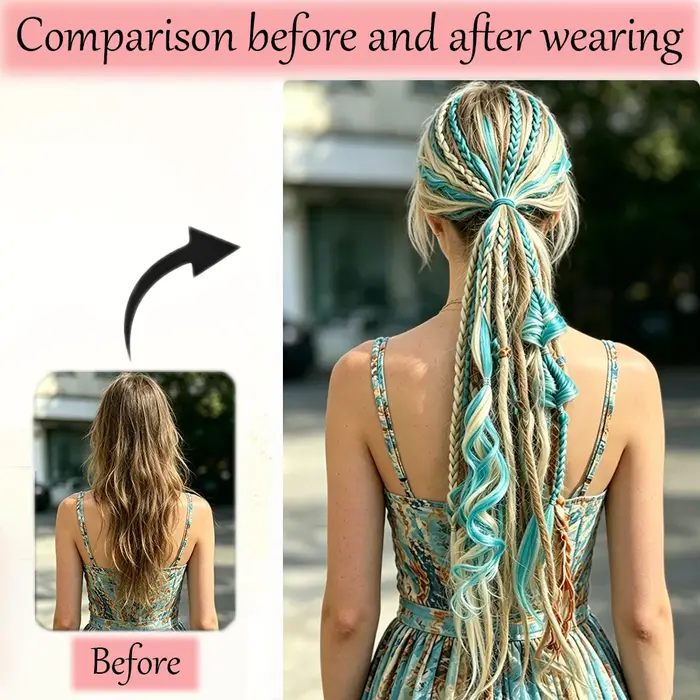 Extensions de cheveux synthétiques tressées longues style bohème pour un port facile et une utilisation simple pour les femmes au quotidien, pour les fêtes, Halloween, Noël, les vacances