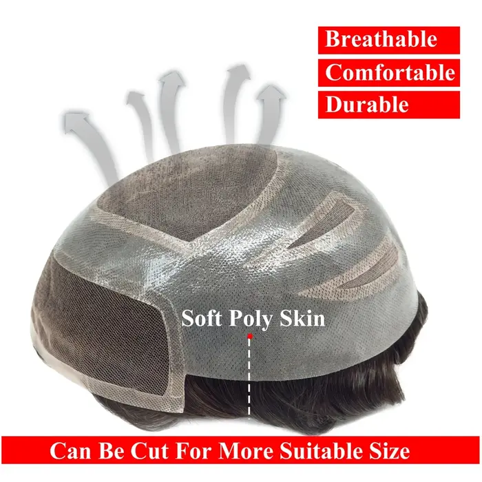 Système capillaire Mono fin pour hommes, dentelle frontale avec Mono et peau, prothèse capillaire hy