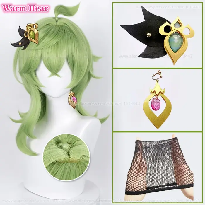 Perruque de Cosplay longue de 55cm avec faux cuir chevelu vert