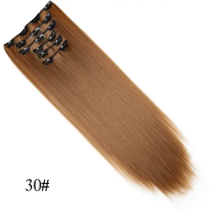 Extensions de cheveux synthétiques à clipser, mèches blondes longues et lisses, postiches complètes épaisses pour femmes et filles, lot de 6 pièces