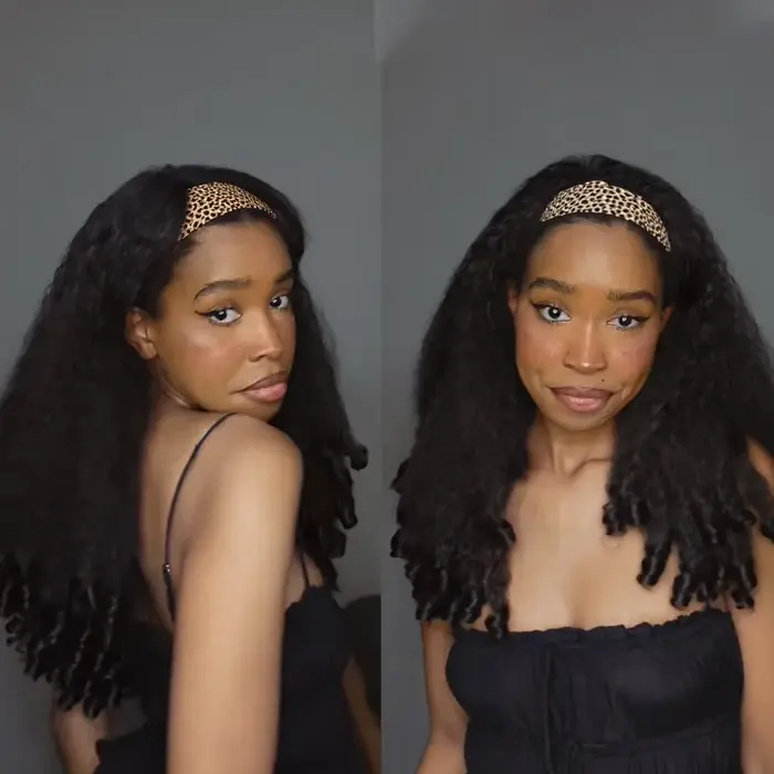 Yaki bandeau Afro bouclés perruques synthétiques crépus droites avec extrémités bouclées sans colle sans laisser Clip