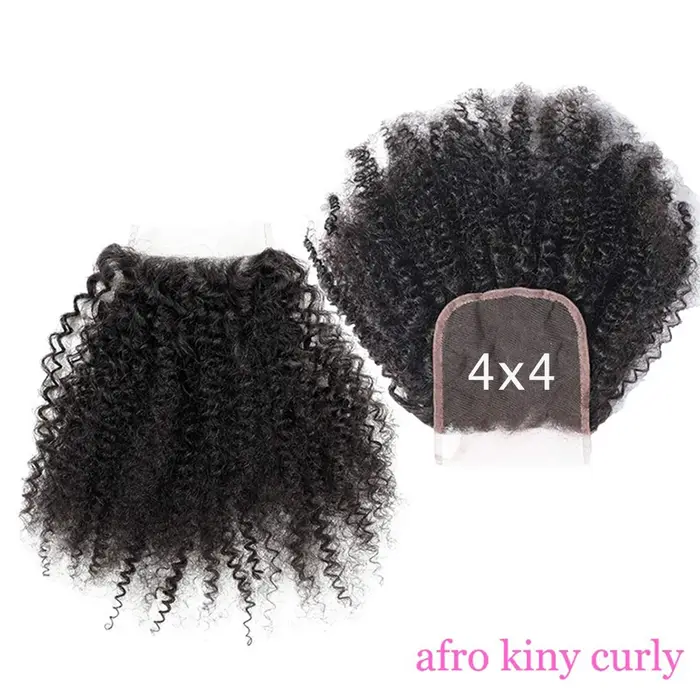 Afro crépus bouclés 4x4 5x5 dentelle fermeture Extensions de cheveux humains vague bouclée 4x4 5x5 Transparent