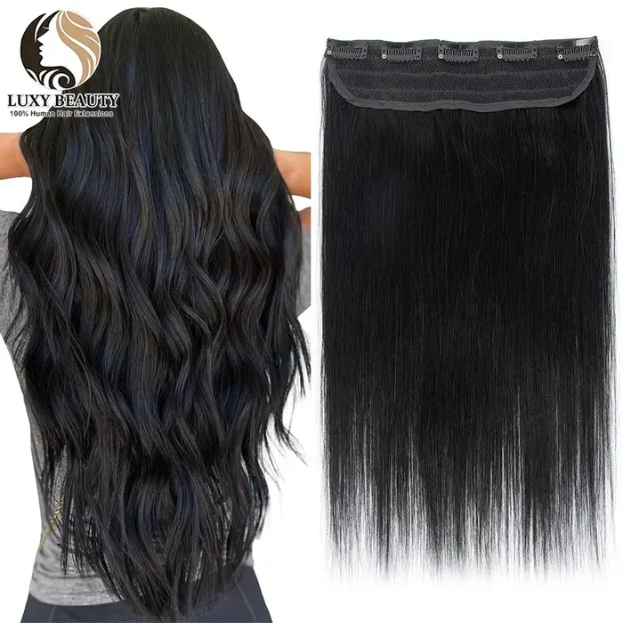 Extensions de cheveux naturels Remy à Clip blond, postiche lisse en soie naturelle, brun 100%, pour