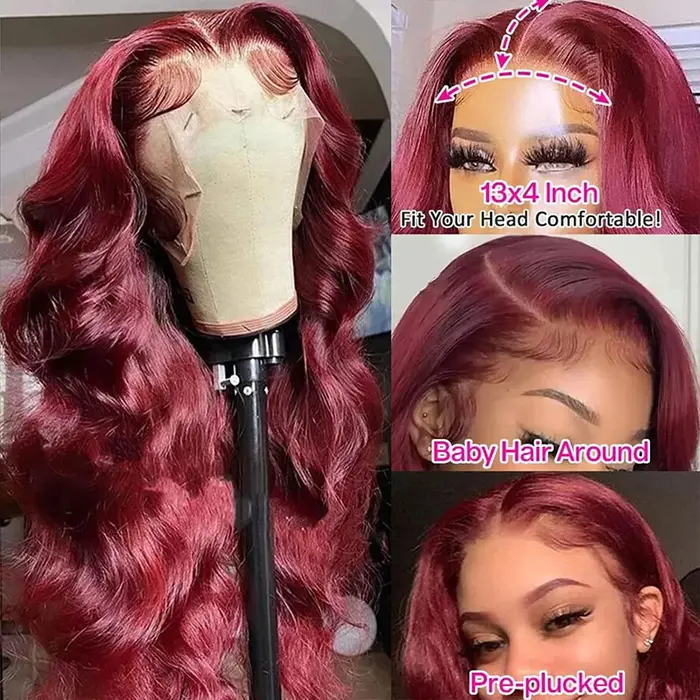99J bordeaux 13x6 Hd dentelle frontale perruque de cheveux humains vague de corps 13x4 dentelle avan