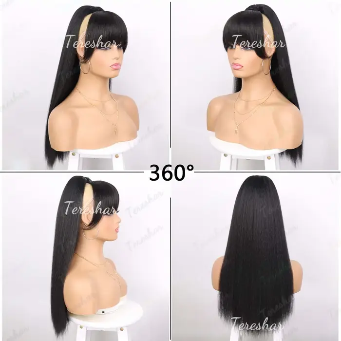 Extension de queue de cheval synthétique avec frange pour femmes noires Yaki cordon droit