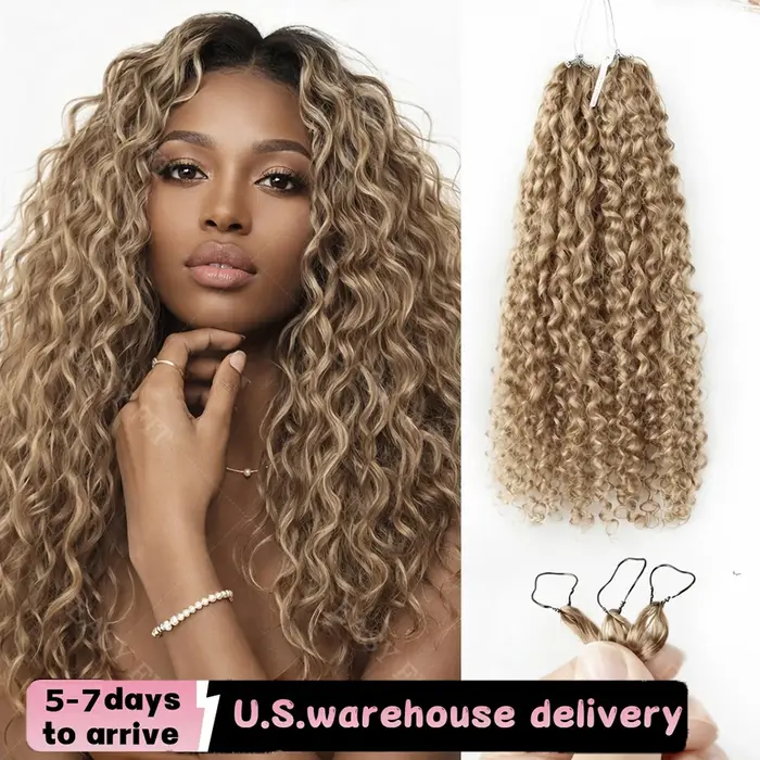 Extensions de cheveux humains pré-séparées au crochet, blond miel avec mèches, ondulations profondes