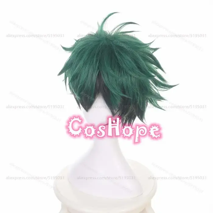 MHA-Perruque de Cosplay Midoriya Izuku, Deku, Courte, Pelucheuse, Verte, Noire, Anime, Perruques Synthétiques, Degré de Chaleur