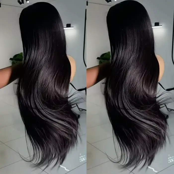 Perruque frontale en dentelle droite de 42 pouces, densité 250, cheveux humains, perruque frontale e