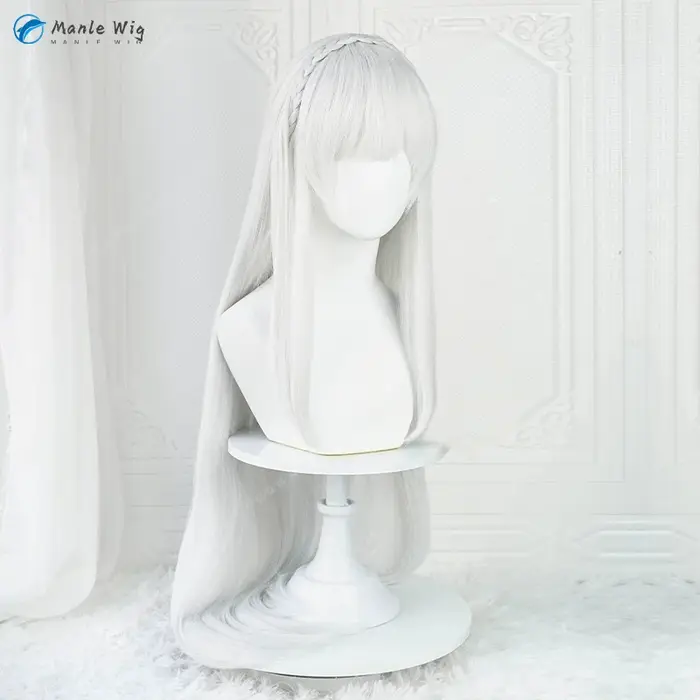 Anime Emilia Cosplay perruque 100 cm de Long argent gris perruques résistant à la chaleur cheveux synthétiques femmes
