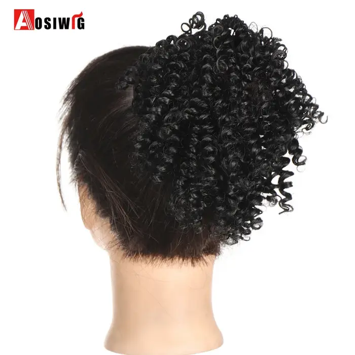 Extensions capillaires synthétiques pour femmes, postiches chignon afro, crépues, courtes, bouclées,