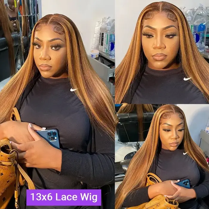 4/27 mettre en évidence les perruques colorées 13X6 Hd dentelle frontale perruque cheveux humains os