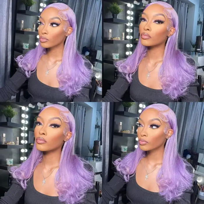Perruque Lace Front 13x6 en Cheveux Humains Violet Lilas, Perruque Frontale en Dentelle Couleur Lava