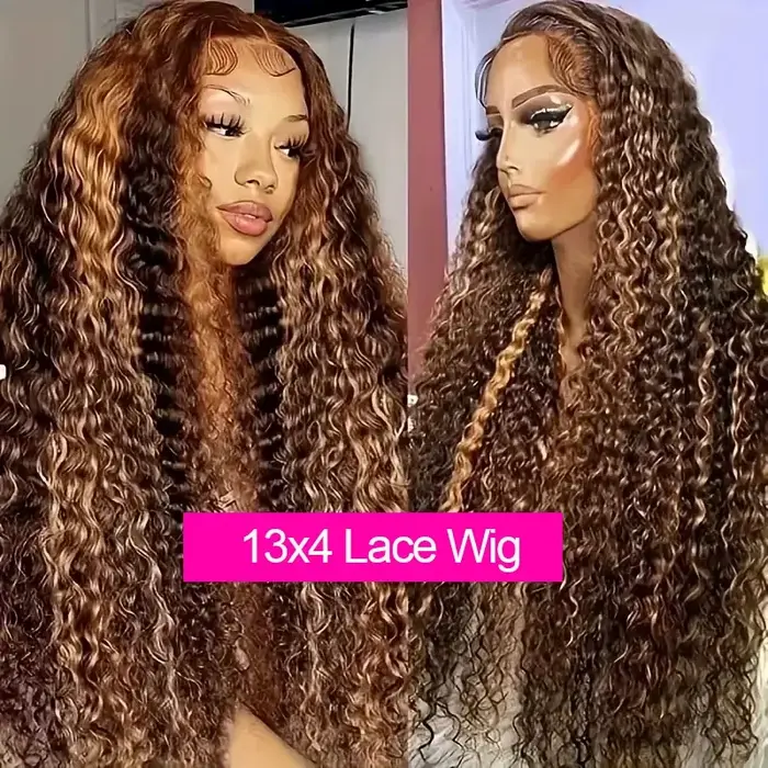 Perruque brésilienne en cheveux humains 13x4 Lace Frontal, densité 250%, couleur 4/27, Deep Wave, pr