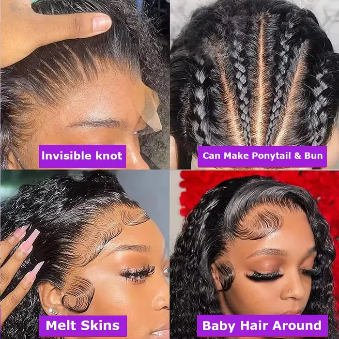 Perruque Lace Frontal Wig 360 HD sans colle, cheveux naturels, Deep Wave, 22 à 30 pouces, pre-plucke