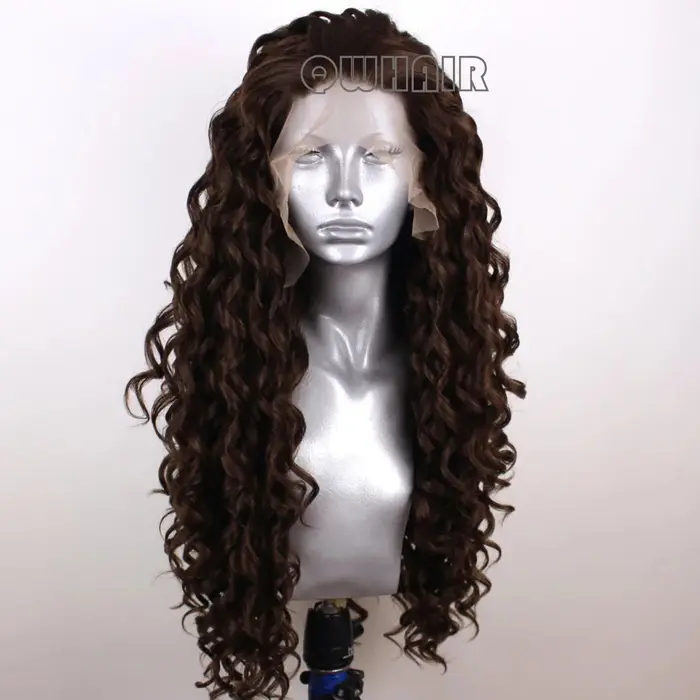 Perruque Lace Front Wig synthétique bouclée et ample, 13x4, brun foncé, longue, densité 180, pour fe